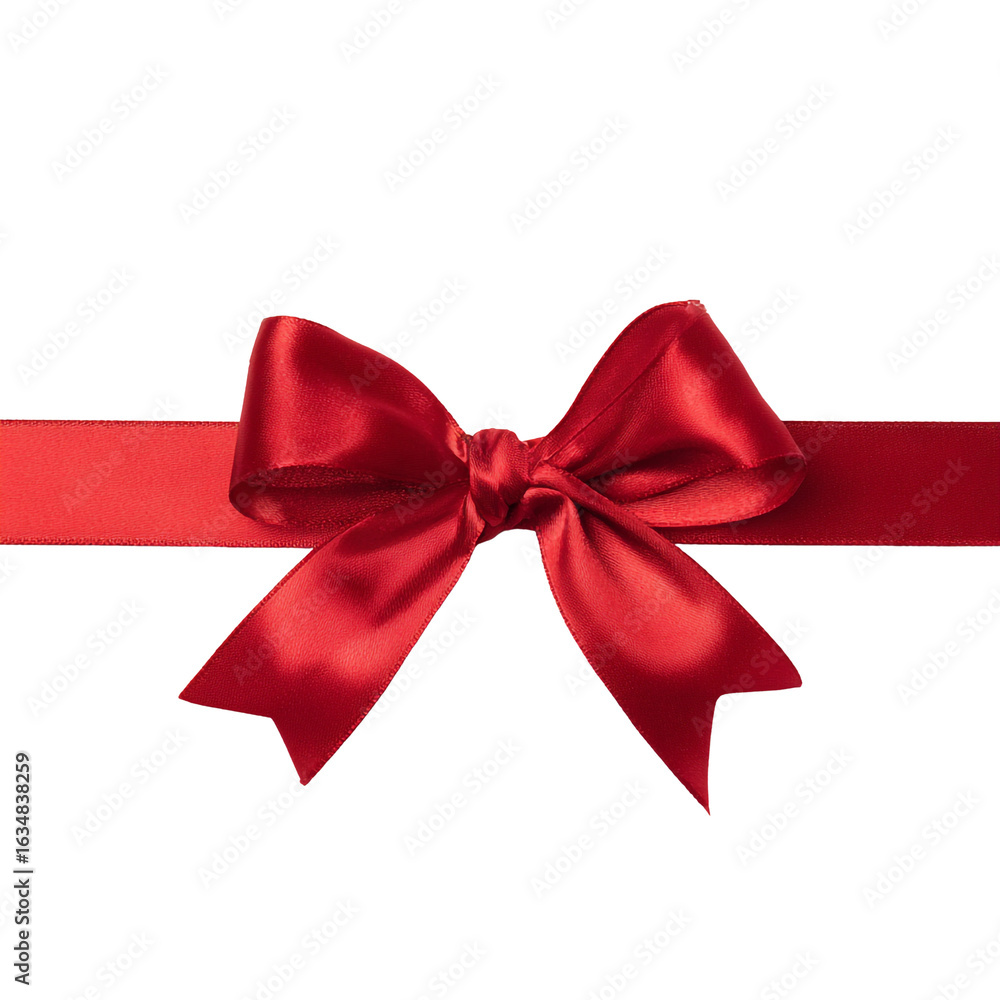 Fototapeta premium A vibrant red silk ribbon bow isolated on a transparent background, perfect for gift wrapping and celebrations