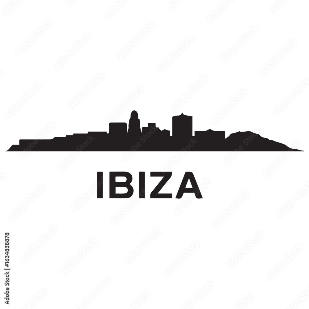 Fototapeta premium Ibiza skyline silhouette. Black Ibiza city. Vector black silhouette. with white background.