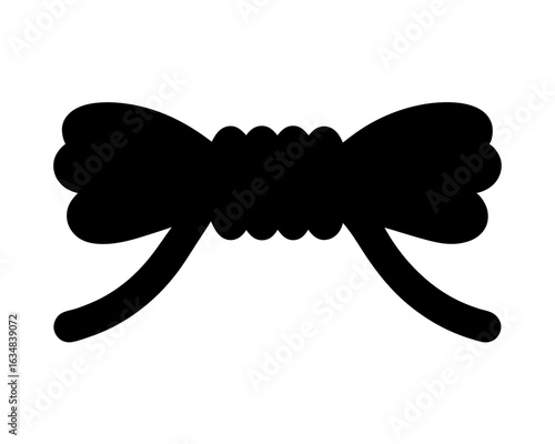 Black silhouette of a knotted bow with flowing tails illustration graphic