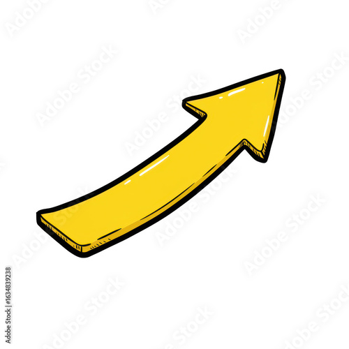 Bright yellow arrow pointing upwards with a hand drawn style isolated on transparent background
