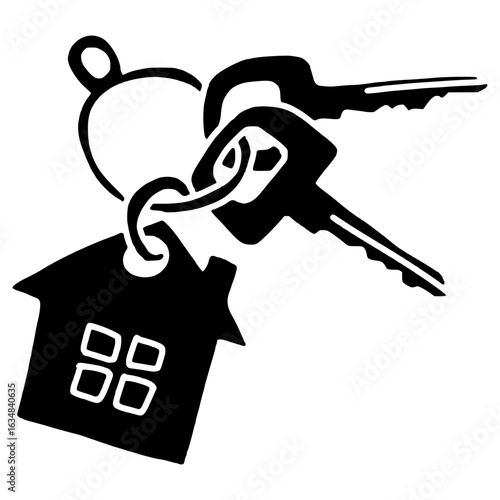 real estate house key chain hand drawn glyph illustration