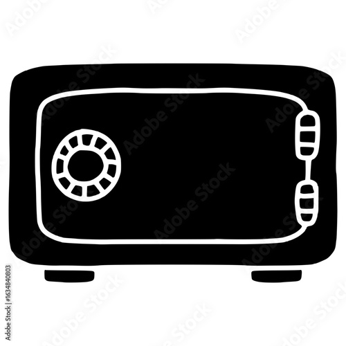 front view of safe box with analog keylock hand drawn glyph illustration