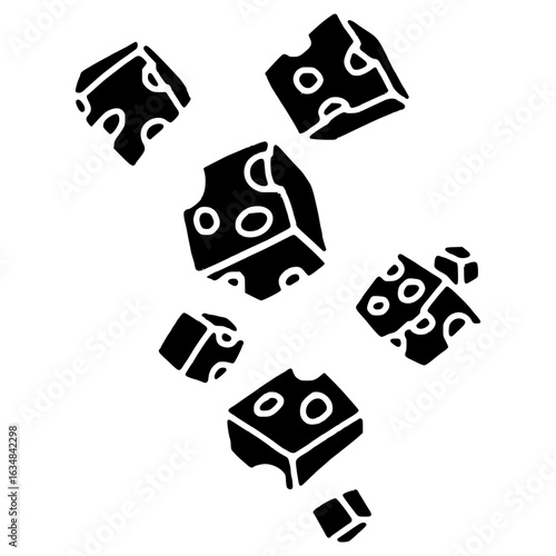 falling cubed cheese hand drawn glyph illustration