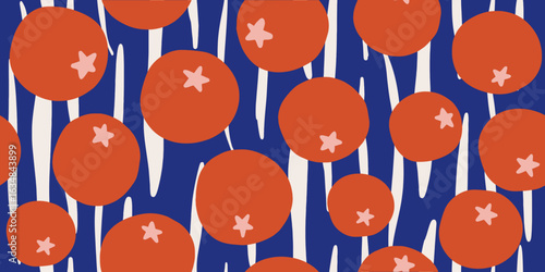 Orange Fruit Arrangement on Blue and White Pattern