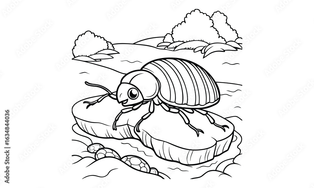Fototapeta premium Beetle t shirt design silhouette and vector line art, High-Quality Illustration for Mindful Art Therapy, Great for Relaxation, Stress Relief, and Adult Coloring Sessions