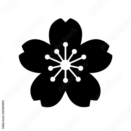 Black Cherry Blossom Icon Silhouette Simple Vector Graphic Minimalist Japanese Flower Symbol for Design and Decoration