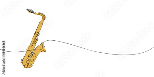 Single line drawing of a saxophone. Colored continuous line icon. Vector illustration.