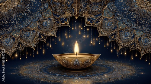 Happy Diwali festival of lights with decorative Diya lamp