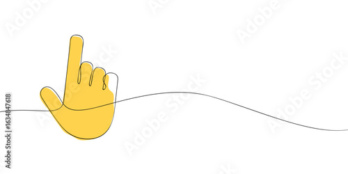 Single line drawing of a upward pointing finger. Colored continuous line hand emoji icon. Vector illustration.