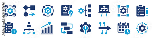 Workflow flat icons collection. Management, task, progress, system, procedure, strategy, process sign set.