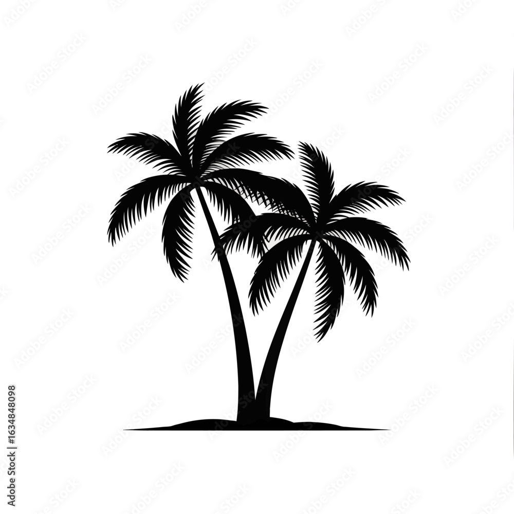 Fototapeta premium Two black silhouette palm trees isolated on white background