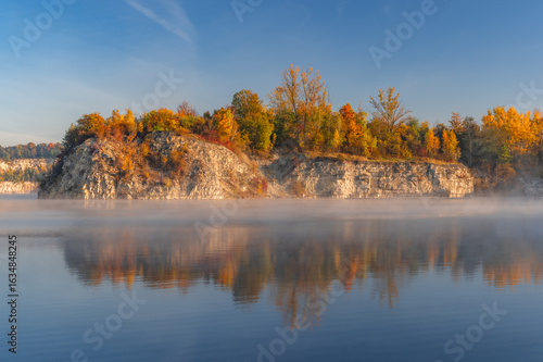Fototapeta Naklejka Na Ścianę i Meble -  Zakrzowek lake and park in the autumn, former limestone quarry in Krakow, Poland