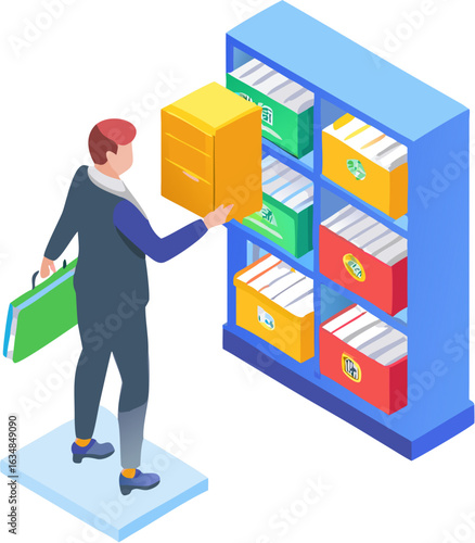 Businessman Working at Office Desk on Computer – Modern Workplace Illustration