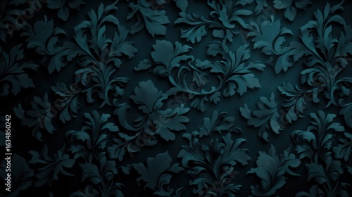 Dark teal embossed floral pattern vintage ornament background