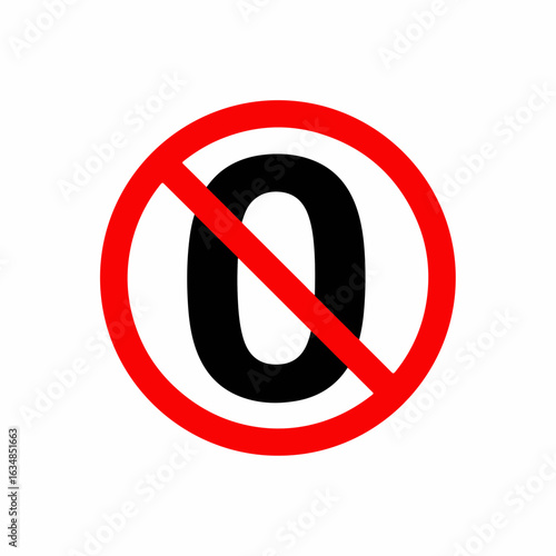 Prohibition Sign with a Zero Symbol in Red Circle for Safety Awareness, Warning Notices, Digital Graphics, Educational Materials, and Informational Content  