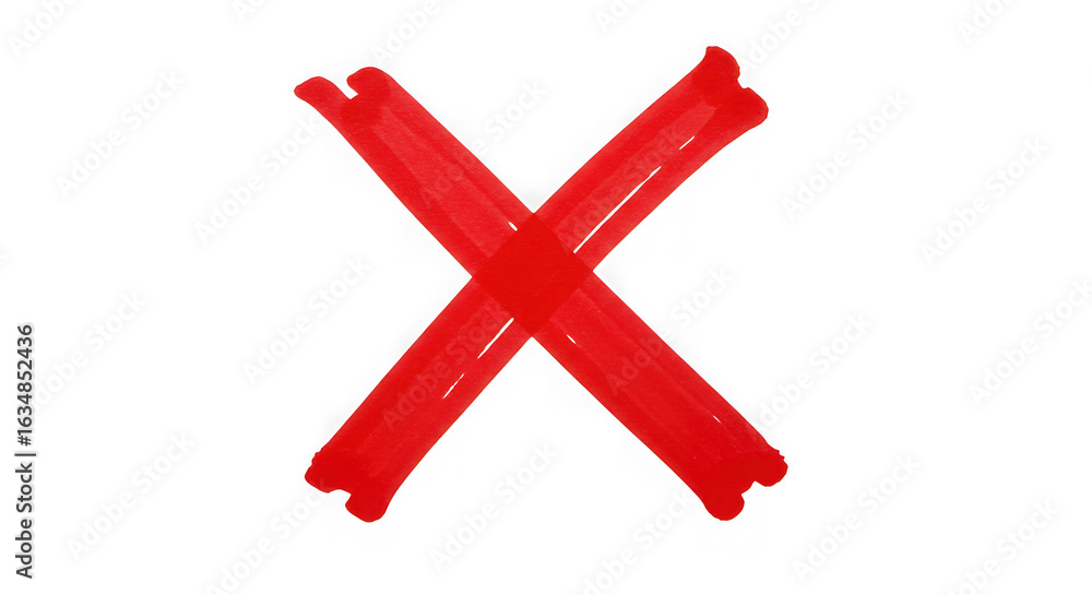 Fototapeta premium Bold red cross marker stroke isolated on a transparent background symbol