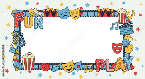 Colorful fun and play frame for children's entertainment and theatrical showtime posters banners