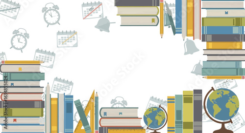 Colorful school elements frame illustration offering ample space for educational content
