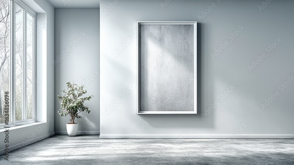 Fototapeta premium Mockup Modern Room with a Blank Concrete Frame and Potted Plant