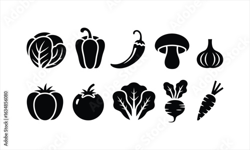 Assortment of natural food and plant elements in a stylized silhouette