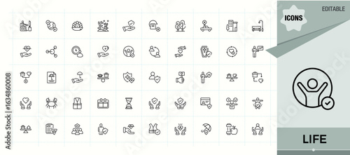 Set of Life line icon. Contains outline symbols like wildwater, wild, animal, fish and more. Modern thin line style icons. Existence modern icon set. Editable vector.