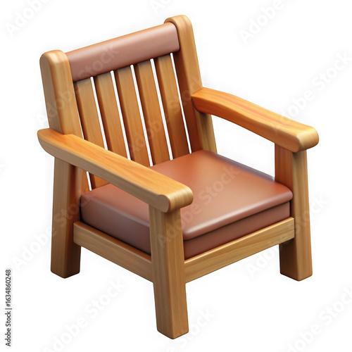 3D rendered wooden armchair with brown cushion on black background isolated on a transparent background