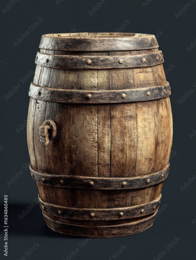 Obraz premium aged wooden barrel rustic charm and timeless appeal a weathered oak barrel bound with iron hoops stands as a symbol of tradition and craftsmanship perfect for projects related to winemaking