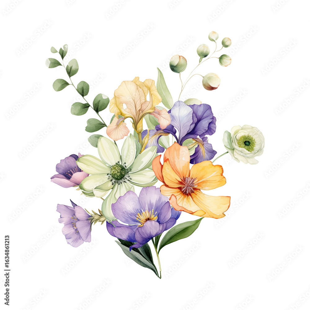 Fototapeta premium Vibrant watercolor floral arrangement on a black background
