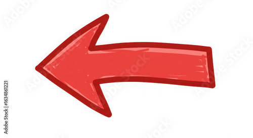 Red arrow pointing left hand drawn style isolated on a transparent background direction