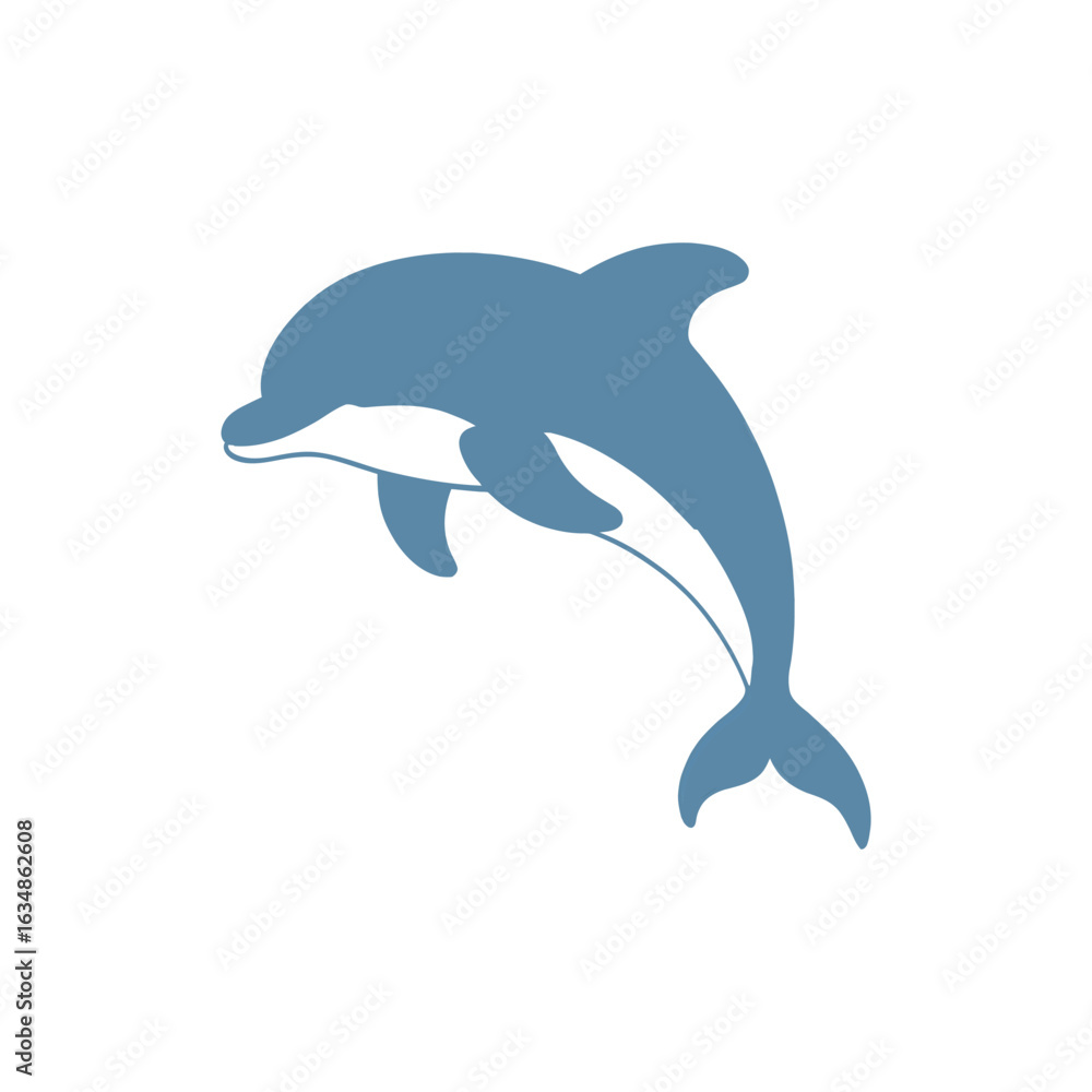 Fototapeta premium Blue dolphin leaping out of water stylized graphic animal marine