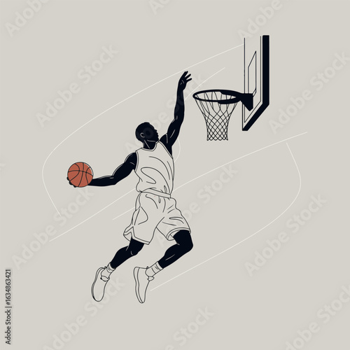 Simple Illustration of a Black Basketball Player Dunking