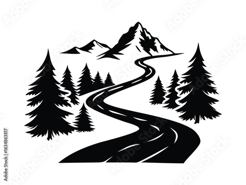 Long curvy road through the mountains