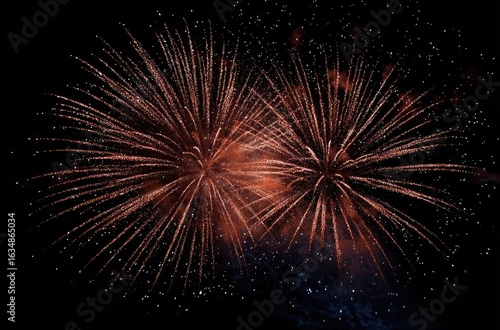 Wallpaper Mural Two vibrant, copper-toned fireworks bursts illuminate the night sky, their radiant trails extending outwards against a backdrop of scattered stars Torontodigital.ca