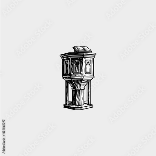Pulpit monochrome black-and-white sketch icon logo flat vector design