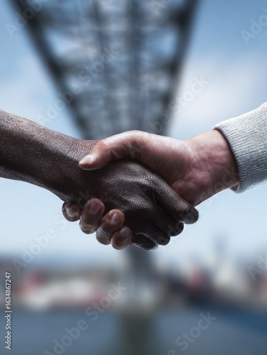 Wallpaper Mural a handshake above a symbolic bridge in the background representing unity and the power of collaboration bridge unity collaboration copy space Torontodigital.ca