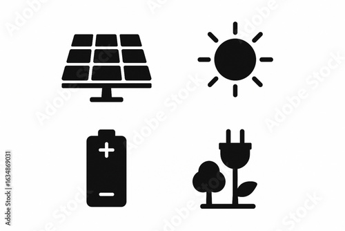 Renewable Energy Icons Collection Silhouettes Vector Set Flat Style