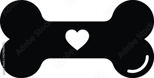  dog bone with heart symbol isolated on white background, representing pet love, care, and veterinary services in a simple and cute design