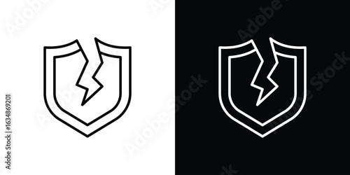 Broken shield icon. Editable strokes icons for your design