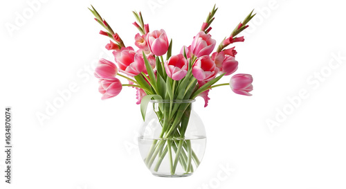 Wallpaper Mural Bouquet of pink tulips in a clear glass vase shot png, transparent, white background, ai generated,  Torontodigital.ca