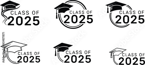  class of 2025 graduation cap designs in vector format, perfect for invitations, announcements, and celebratory materials isolated on white background
