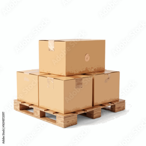Stacked cardboard boxes on wooden palette, organization and storage