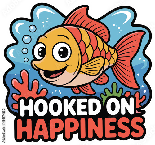 Cute cartoon vector fish swimming happily in the deep blue ocean