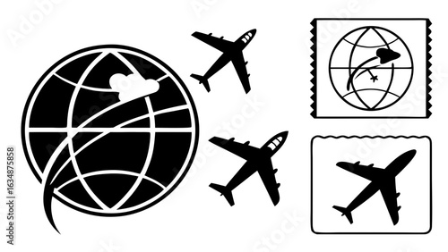 Aeroplane and globe icons vector 