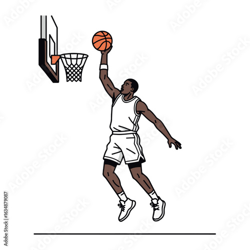 Simple Illustration of a Black Basketball Player Dunking

