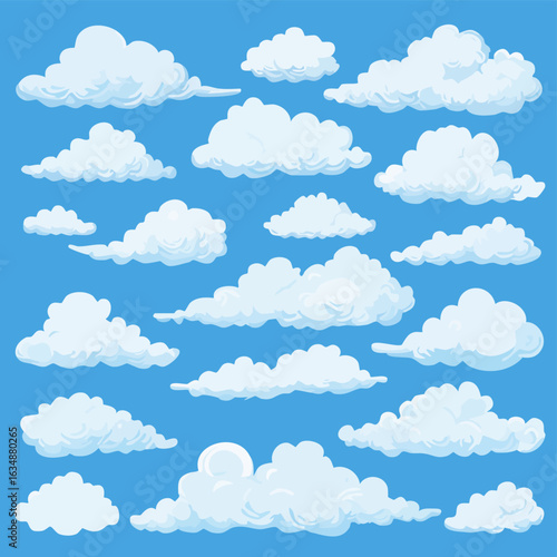 Cartoon Clouds Collection Blue Sky Background.