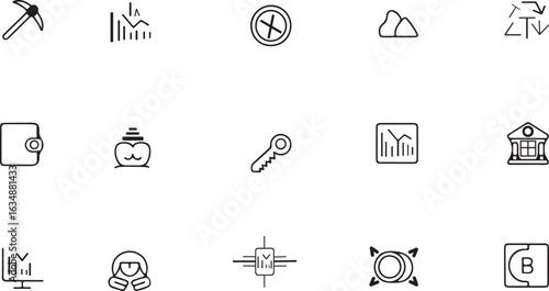 Cryptocurrency and Blockchain Technology Icons Featuring Bitcoin Mining and Exchange Concepts for Digital Finance