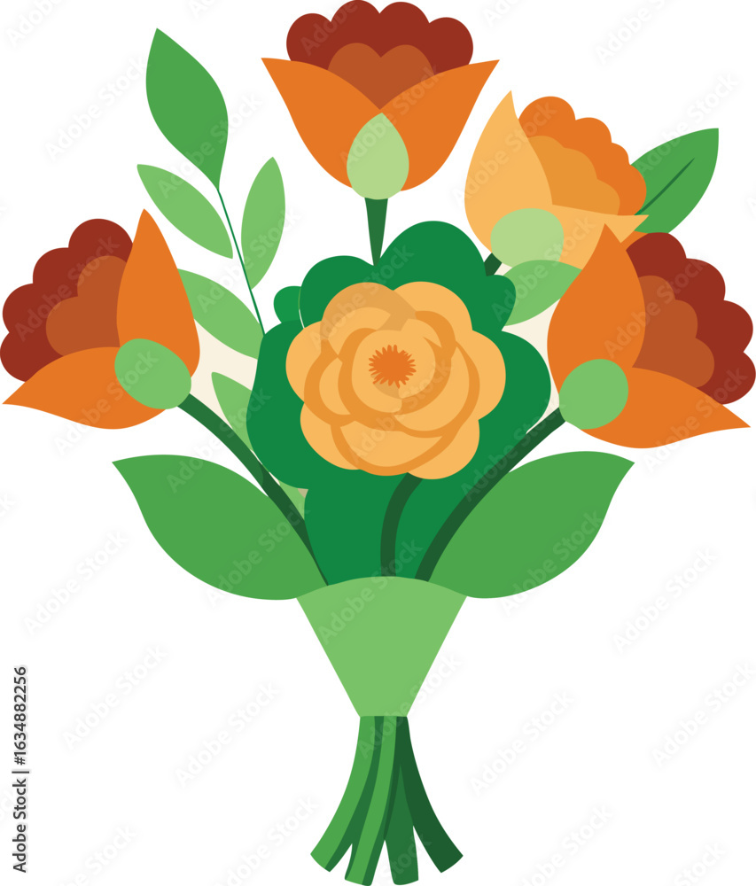 Fototapeta premium Orange Rose Bouquet in Vase Vector Illustration