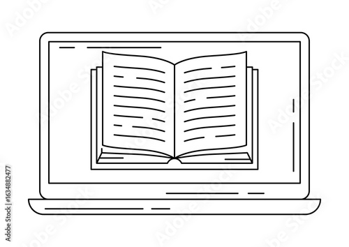 Laptop with open book. Digital library concept.