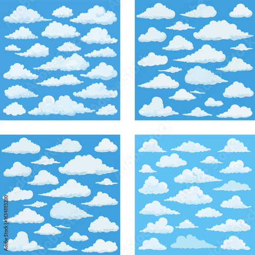 Cartoon Clouds on Blue Backgrounds 1.