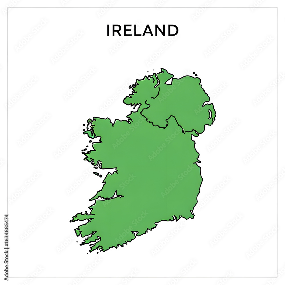 Obraz premium Green Map of Ireland Highlighting Geographic Borders and Country Shape